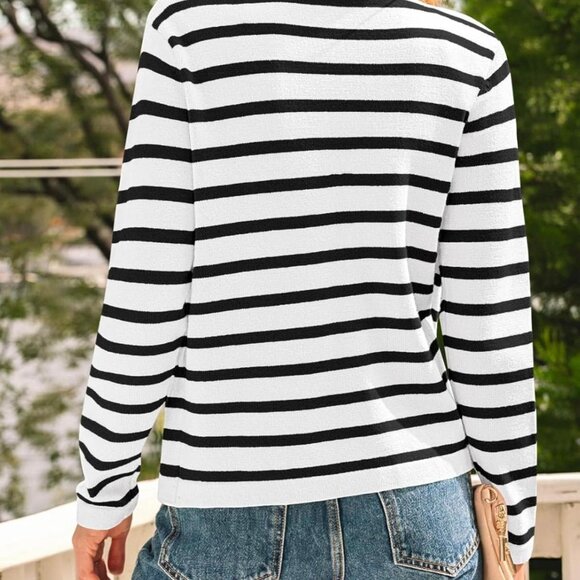 LILLUSORY Black & White Striped Cardigan – Gold Buttons | Size XL | Like New - Picture 3 of 5